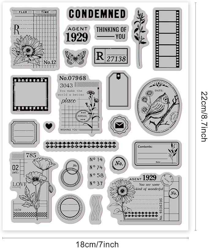GLOBLELAND Art Journal Background Cling Rubber Stamp Art Journal Cling Mount Stamp Script Stamps Script Stamps for Card Making and Photo Album Decor Decoration and DIY Scrapbooking 8.66×7.09inch