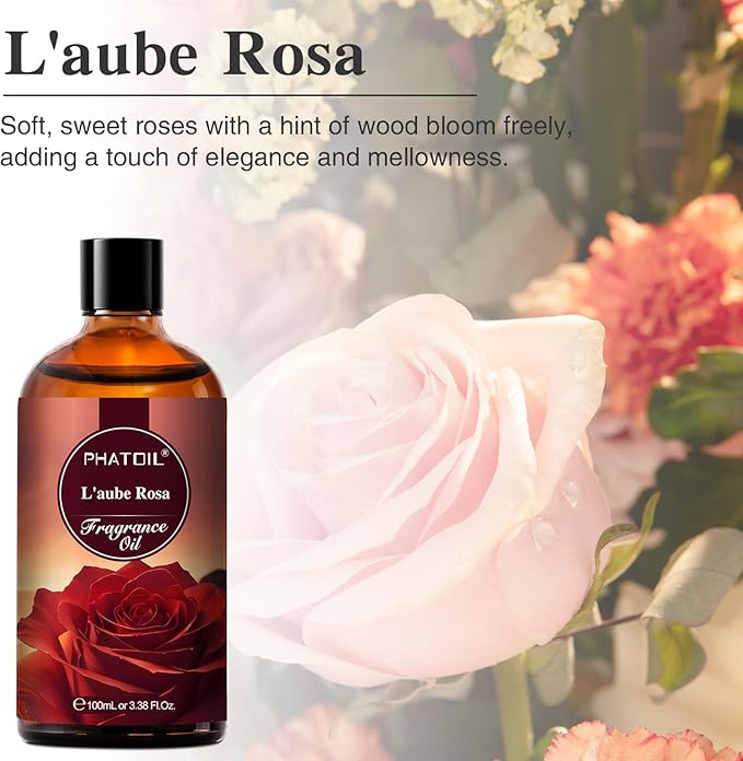 PHATOIL L'aube Rosa Fragrance Oils for Aromatherapy, 3.38FL.OZ Diffuser Oils for Home, Perfect for Aromatherapy, Humidifiers, Yoga, DIY Candle and Soap Making - 100ml