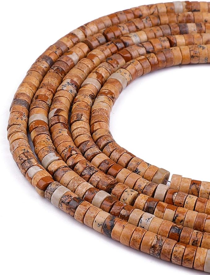 Natural Brown Picture Jasper Spacer Beads Caps Loose Semi Gemstone for Beading Jewelry Making 6mmx3mm 38cm