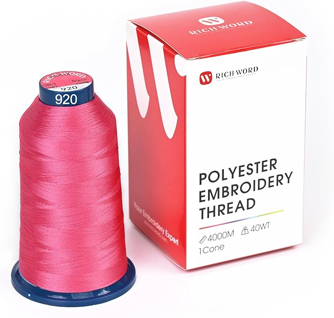 Richword Pink Embroidery Thread 4000M(4374Y) 40WT Polyester Thread 100 Colors Selected for Commercial Multi Needles and Single Needle Embroidery Machine 0920
