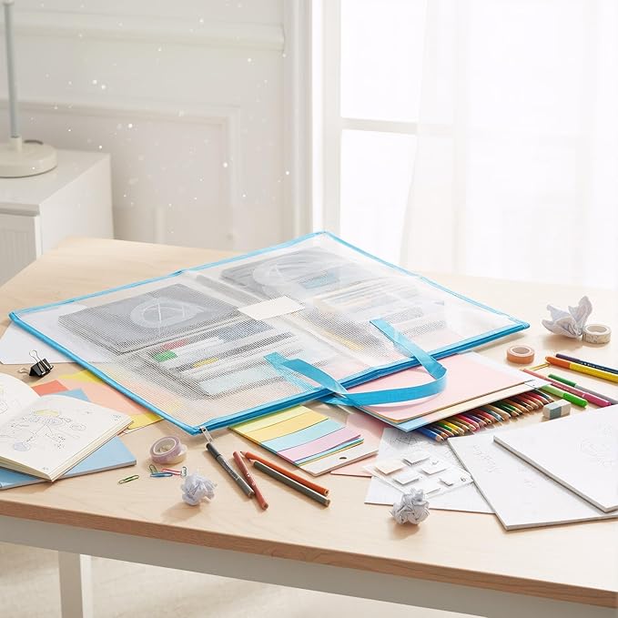 5 Pcs Boho Art Portfolio Bags 19 x 25 Inch Transparent Artwork Storage Case with Handle and Zipper Mesh Folder Organizers for Bulletin Boards Paintings Scrapbooks Posters, 5 Colors