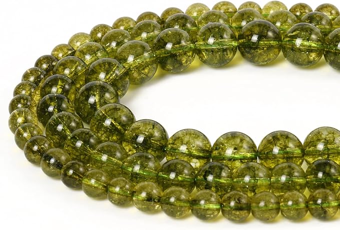 60pcs 6mm Natural Stone Beads Peridot Beads Crystal Gemstone for Jewelry Making, DIY Bracelet Necklace