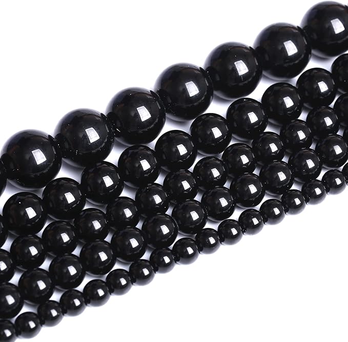 8mm 51pcs Natural Black Agates Onyx Stone Beads Smooth Round Loose Spacer Beads for Jewelry Making DIY Bracelets 15"