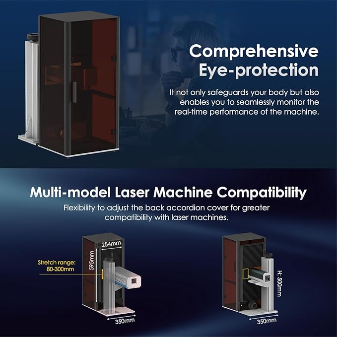 Cloudray Protective Cover Fiber Laser Enclosure 15.2"W x 29.6"H, Compatible with 500mm Lift Column Table, Safety Cover for Laser Engraver Cutter Machine