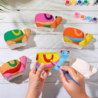 Pasimy 6 Set DIY Ceramic Succulent Planter Pots Paint Your Own Flower Pots Craft Kit Unpainted Bisque Paintable Flowerpot with Brush Palette Ready to Paint for Family Activity Gift(Turtle)