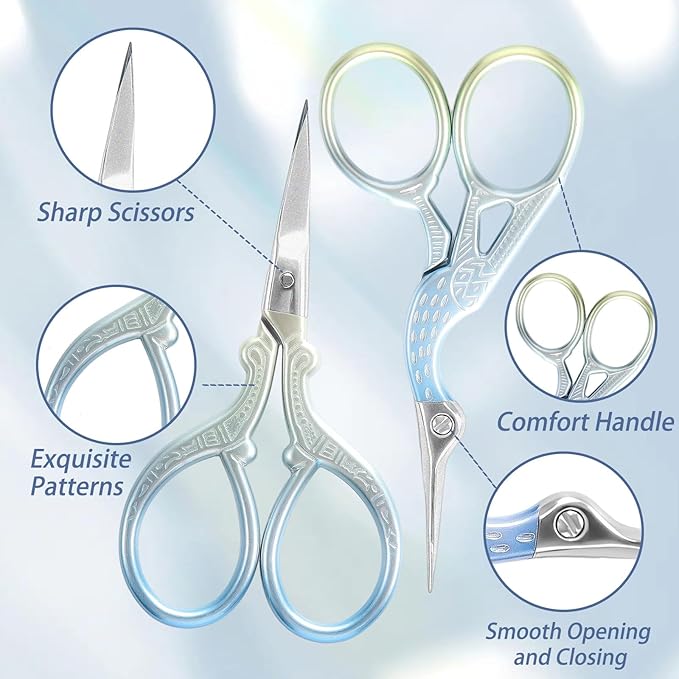 AQUEENLY Embroidery Scissors 2 Pcs Small Sewing Scissors Sharp Stainless Steel 3.6 Inches for Artwork, Threading, Needlework, Crochet
