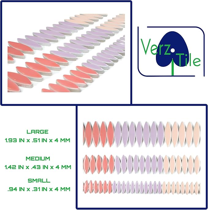 VerzTile Mosaic Tiles for Crafts - Petal Shaped Ceramic Tile Craft Hobbies & Art Projects 39 Color Options Endless Creativity DIY Design (Pinks & Purple Mix)