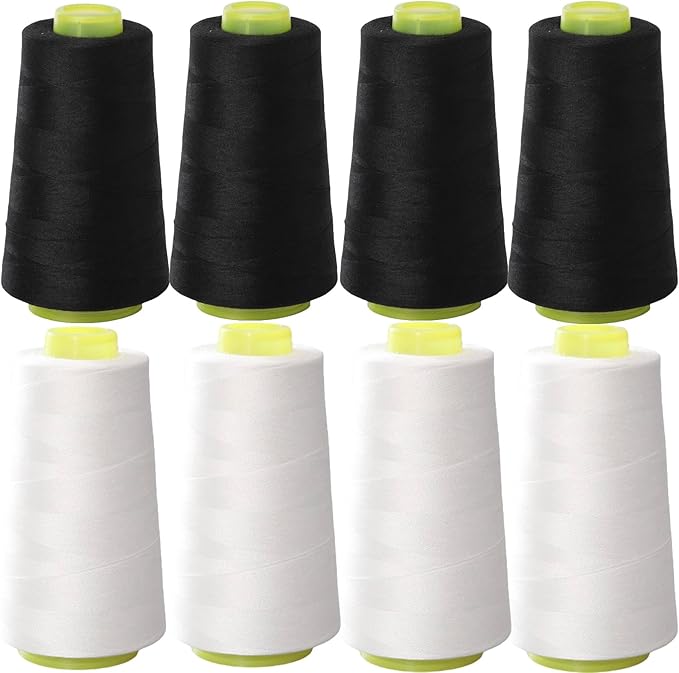Black & White Sewing Thread, 8PCS 40S/2 3000 Yard Spool Serger Thread, All Purpose Polyester Thread Serger Thread Cones
