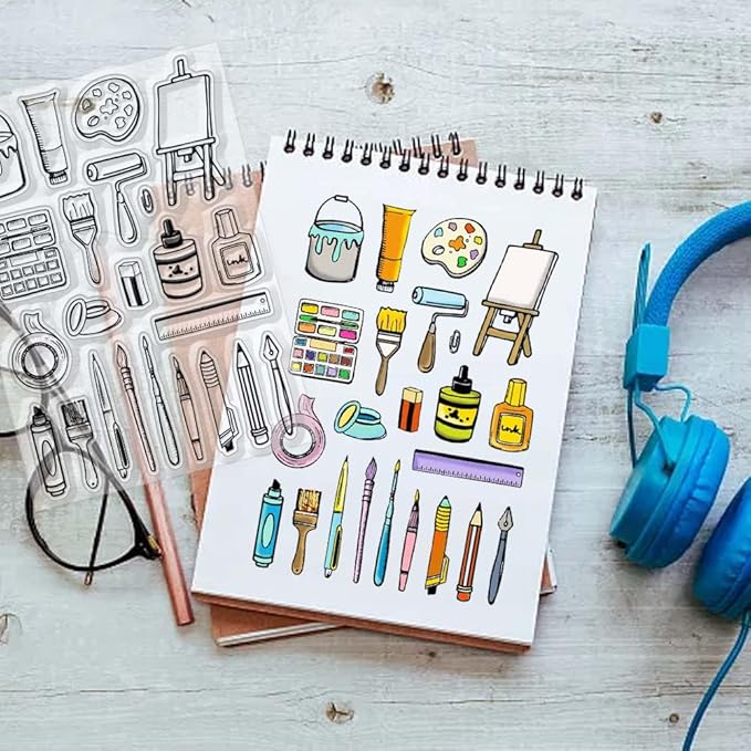 CHGCRAFT Painting Tools Clear Stamps Cake Transparent Silicone Stamps Brushes Brushboard Silicone Clear Stamp for Cards Making DIY Scrapbooking Album Photo Journal