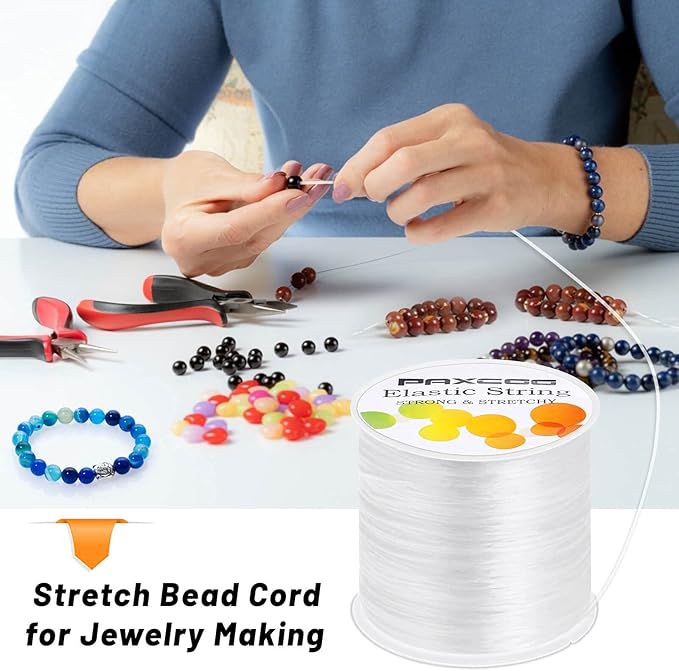 Paxcoo 1mm Elastic Bracelet String Cord Stretch Bead Cord for Jewelry Making and Bracelet Making White