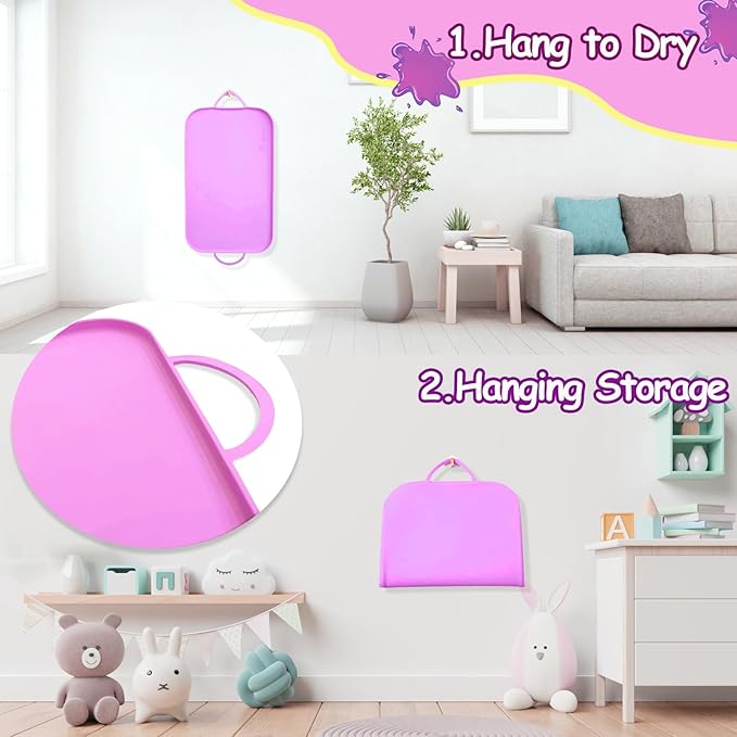 Silicone Craft Station Mat for Kids, Large Silicone Art Mat With Handle, Raised Edges for Painting, Jewelry-Making & Crafts - 26x16in, Pink