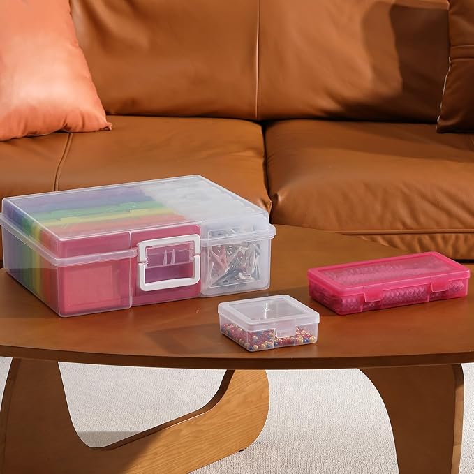 Plastic Storage Boxes & Organizers - Modern Arts & Crafts Storage with Lids - 6 Medium Color + 6 Small Clear - Stackable - 18 Items (12 Count) - 15.3"L x 12.5"W x 5.1"H