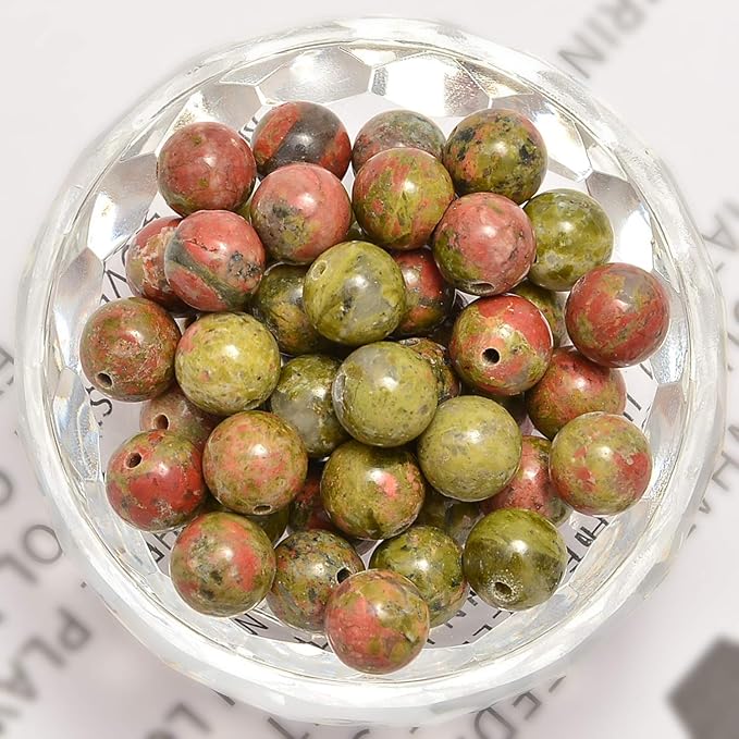NCB Natural Stone Beads 100pcs 8mm Round Unakite Genuine Real Stone Beading Loose Gemstone Hole Size 1mm DIY Charm Smooth Beads for Bracelet Necklace Earrings Jewelry Making (Unakite, 8mm 100Beads)