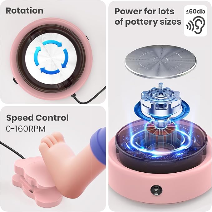 Skirfy Mini Pottery Wheel for Beginners Adults 9.5" Ceramic Machine for Kids Art Craft Glow in Dark Kits 2.2LB Air-Dry Clay,Carving Tools Adjustable Speed,Home Decor DIY Projects Birthday Gift