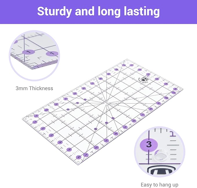 Headley Tools Rotary Cutter Set - 45mm Fabric Cutter, 5 Extra Rotary Blades, A3 Cutting Mat, Quilting Ruler and Sewing Clips, Craft Knife Set, Ideal for Crafting, Sewing, Patchworking, Purple