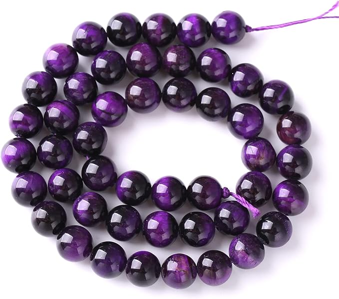 10mm 38pcs A+ Natural Purple Tiger Eye Stone Beads Round Spacer Loose Beads for Jewelry Making DIY Bracelet Necklace 15" Inch