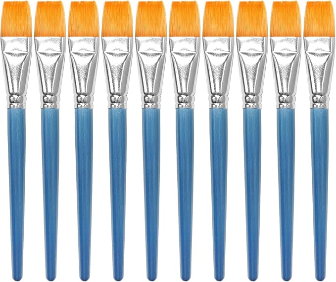 10Pcs Flat Paint Brushes for Acrylic Painting Large Paint Brush Synthetic Nylon Hair Paintbrush Artist Painting Brush for Detail Painting Oil Watercolor Face Body Art Painting (Soft Brushes)