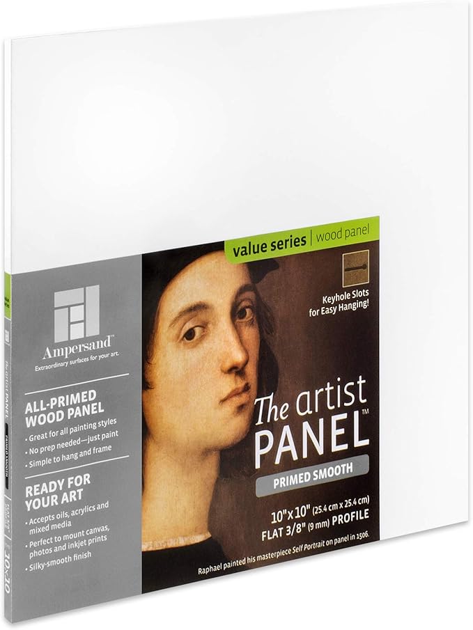 Ampersand Art Supply Wood Gesso Artist Painting Panel: Primed Smooth, 10" x 10", 3/8" Flat Profile
