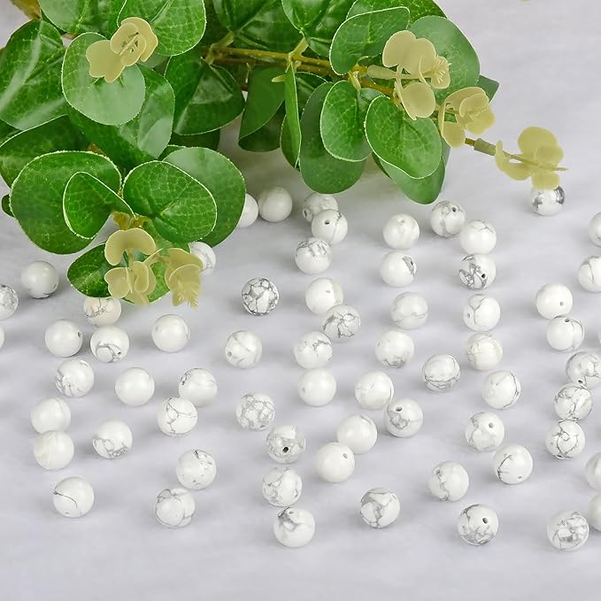 4mm 200pcs Natural Stone Round Beads White Howlite Genuine Stone Beading Loose Gemstone DIY Charm Smooth Beads for Bracelets Necklaces Earrings Hole Size 1mm (White Howlite 4mm)