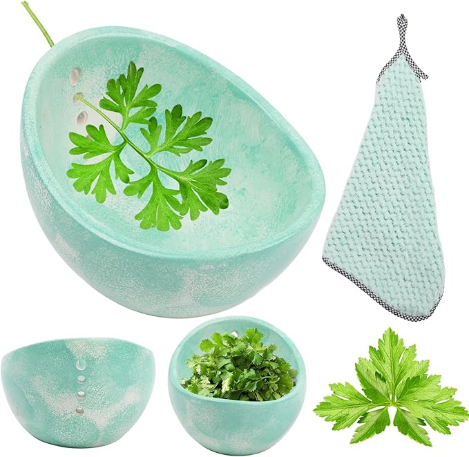 WOJVVK Pottery Herb Stripper Bowl, Handmade Different Hole Sizes Ceramic Herb Peeling Bowl