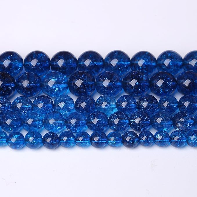 90pcs 4mm Natural Blue Crystal Crackle Quartz Stone Round Loose Beads for Jewelry Making DIY Bracelets Necklaces Energy Healing Stone Beads 15" (4mm, Blue Crackle Quartz)