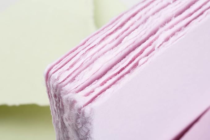 Wanderings Handmade Pink Deckled Edge Paper - Thick 300 GSM - 5x7 inches - Pack of 25 - Mixed Media Handmade Sheets - Cotton Rag Paper for Watercolor, Wedding Invitations, Baby Showers, Crafts