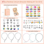 Charm Bracelet Making Kit for Girls 3-12, Kids Jewelry Making Kit 66Pcs Jewelry Kits for Girls Ages 8-12 Jewelry Maker Craft Necklace Birthday Christmas Gifts with Initial Jewelry Organizer Box - M