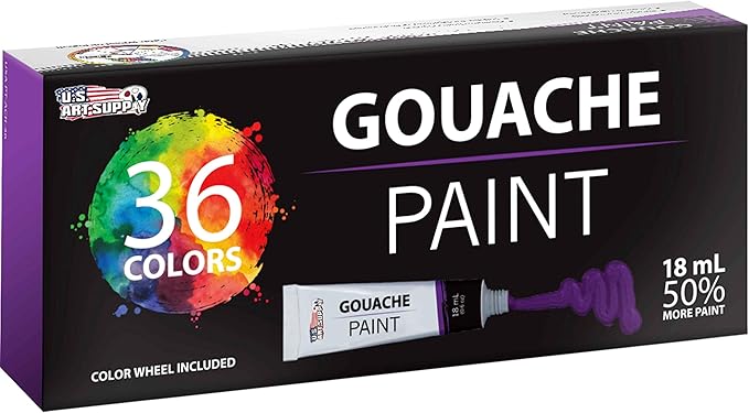 U.S. Art Supply Professional 36-Color Gouache Paint Set in Large 18ml Tubes & Color Mixing Wheel - Gouache Paint Tubes for Artists, Students, Beginners