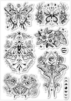 CHGCRAFT Moth Flowers Clear Stamps Moon Phase Silicone Stamps Craft Stamps for Journaling Card Making DIY Scrapbooking Handmade Photo Album Notebook