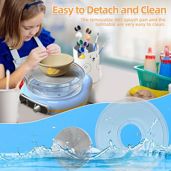 Mini Pottery Wheel Kit for Kids - 4.7" Turntable Two-Way Rotation Electric Pottery Machine, Adjustable Speed, Low Noise, Clay Wheel DIY Kit for Teens Adults Beginners, Pottery Tools Included