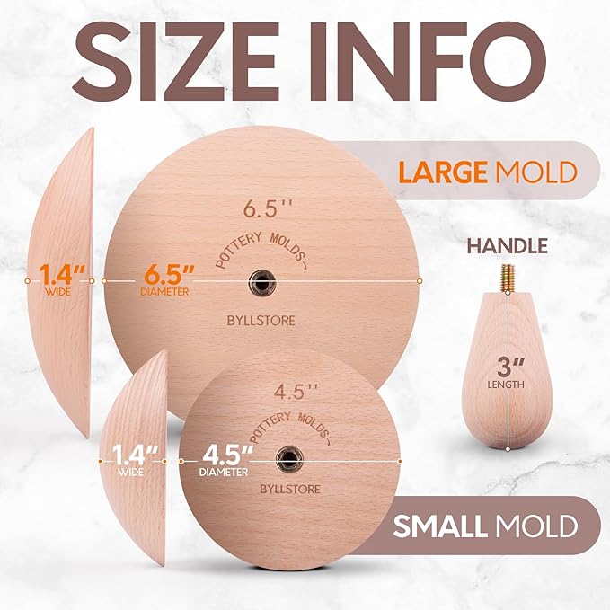 2-Pack Pottery Molds | Create Bowls & Plates | Includes 4.5" and 6.5" Ceramic Top Forms | Interchangeable Handle