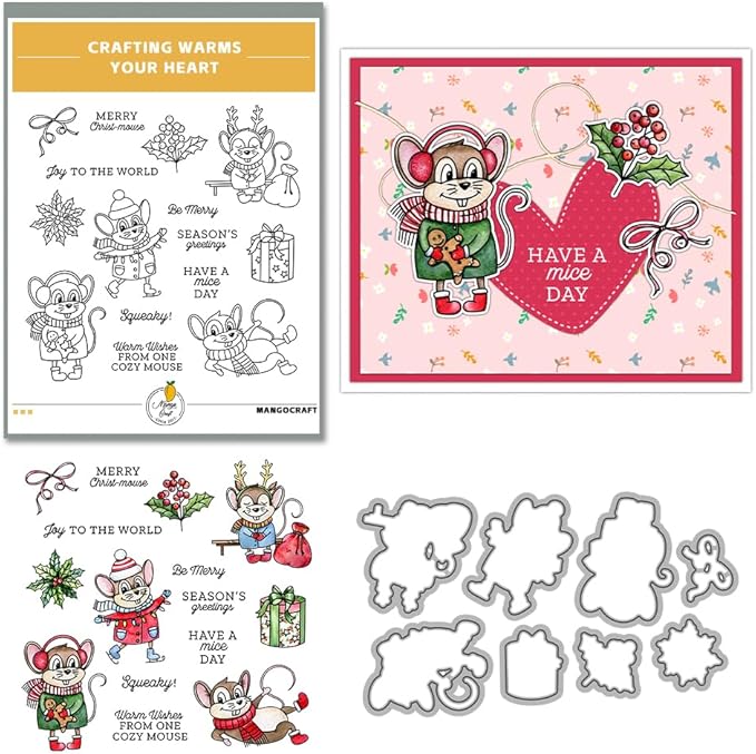 Christmas Clear Stamp Set Reusable Clear Silicone Stamps with Pumpkins, Skulls, Bats, Santa Claus and Holiday Designs for Cards, Scrapbooking, journaling and DIY templates (Christmas Mouse)