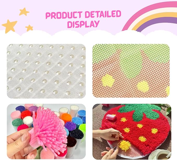 MeoobkCraft Flirty Strawberry for Latch Hook Kits for Adults Kids Beginners Strawberry Pre-Printed Latch Hook Rug Kits Embroidery Cross-Stitch for Home Home Decoration 19.7 x 19.7in