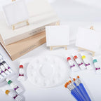 10 Pack Mini Canvas and Easel Set, 4 X 4 inch Canvas for Drawing, 18 Acrylic Paint Set with 20 Brushes & 2 Paint Trays, Art Painting Kits for Birthday Party Favors