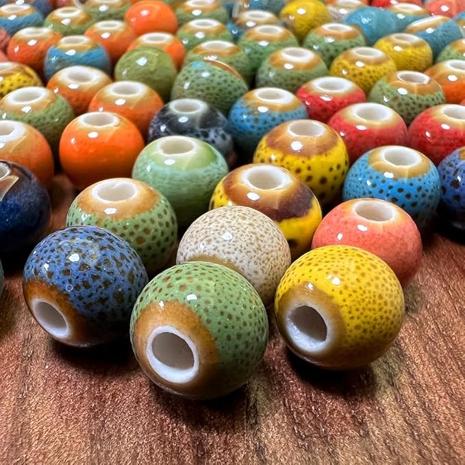 Ceramic Round Porcelain Beads Flower Porcelain Spacer Bead Craft Beads Ornamenets for DIY Jewelry Necklace Bracelet DIY Crafts for Women Above 12 Years Old 70 pcs