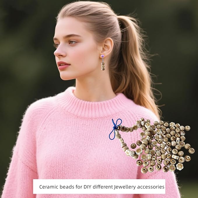 Ceramic Round Porcelain Beads Flower Porcelain Spacer Bead Craft Beads Ornamenets for DIY Jewelry Necklace Bracelet DIY Crafts for Women Above 12 Years Old 70 pcs