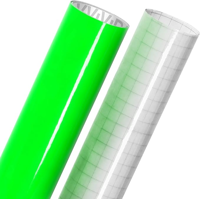 VViViD High Gloss Finish Adhesive Craft 12" x 48" Vinyl Roll Bundle with 12" x 12" Transfer Paper (2 Items)(Fluorescent Green)