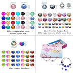 100 PCS Assorted European Beads with Copper Core Big Hole Glass Spacer No Copper Core Lampwork Colorful Beads Rhinestone Craft Beads for DIY Charm Bracelet Jewelry Making (Transparent Bicolor)