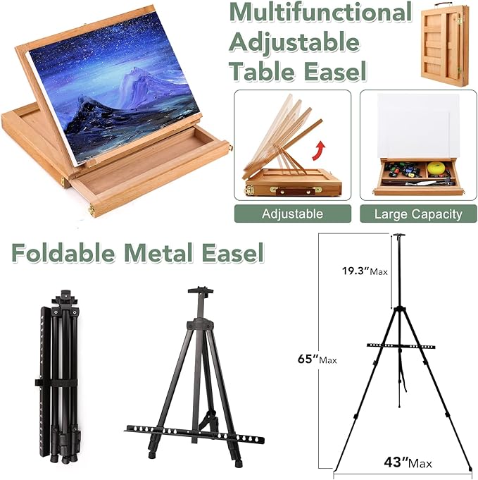 ESRICH 166 Pcs Painting Set, Painting Supplies with 96 Paint(Oil, Watercolor，Gouache & Acrylic Paint) Metal and Wooden Easels, Canvas, Paper Pads, 45 Paintbrushes etc. for Adults, Kids, Artists