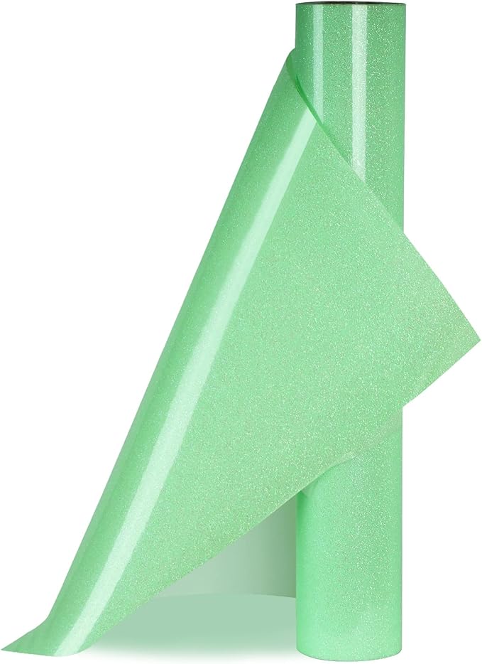 Light Green Glitter HTV Heat Transfer Vinyl Rolls12inch by 9feet PU Stretch Iron on Vinyl for T-Shirt for Silhouette and Cameo (9Ft, Z1-Glitter Light Green)