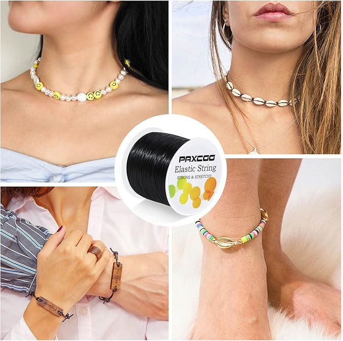 Black Elastic Stretchy String , Paxcoo Stretch Bead Cord for Bracelets, Necklaces, Jewelry Making and Beading Supplies