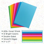 Hygloss Bright Colored Cardstock - 11x17-Inch, 12 Assorted Colors, 96 Sheets, 65 lb/ 176 gsm, Fade-Resistant, Acid-Free Color Card Stock Paper