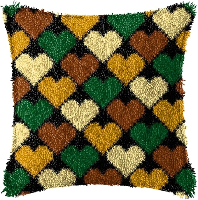 LAPATAIN Latch Hook Kits for Adults Kids,Heart Shaped Pattern Color Printed Canvas DIY Throw Pillow Cover,Beginners Handmade Needlework Crafts Home Decoration 17x17inch LT2