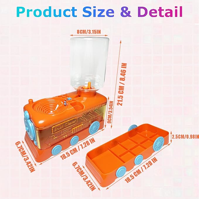 Paint Brush Cleaner with Paint Tray, Water Circulation Brush Rinser with Brush Holder, Watercolor/Oil and Water-Based Paint Brush Cleaner Tool, 400ml Capacity, Train Design, Gift for Artist Beginners