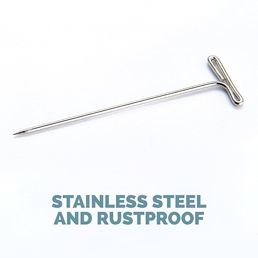 KnitIQ Strong Stainless Steel T-Pins for Blocking Knitting, Crochet & Sewing Projects | 150 Units, 1.5 Inch Pin Needles | Comes with Hinged Reusable Tin (Classic Design)