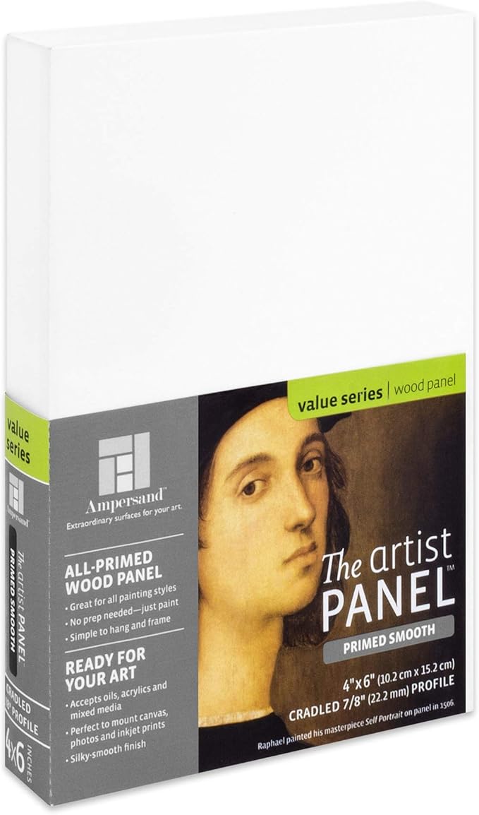 Ampersand Art Supply Wood Gesso Artist Painting Panel: Primed Smooth, 4" x 6", 7/8" Cradled Profile