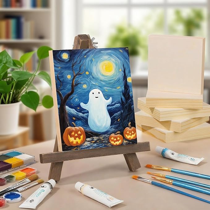 8 Pack 6 x 8 inch Wood Panel Boards,Unfinished Wood Frames for DIY Art Projects, Square Canvas for Painting, Pouring, Arts Use with Oils, Fall Halloween Decorations Panel Canvas