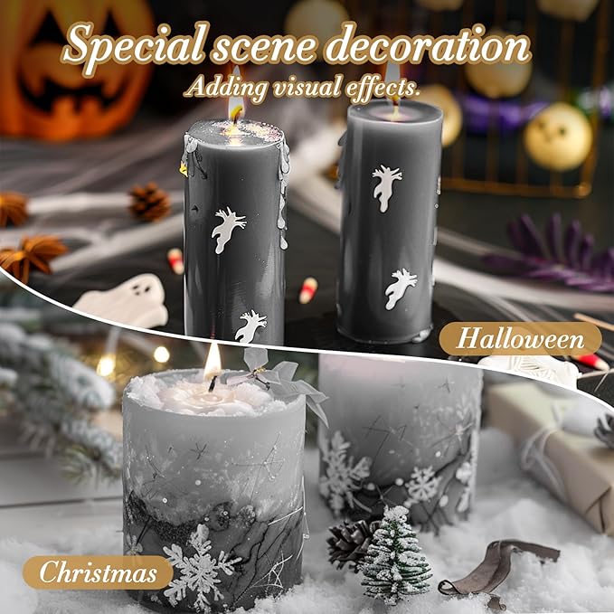 Gray Snow Pearled-Candles with Wicks - DIY Candle Sand,Pearled Sand Wax with Wicks,Pearled Wax,Refillable for Weddings,Partie,Halloween,Christmas,Thanksgiving