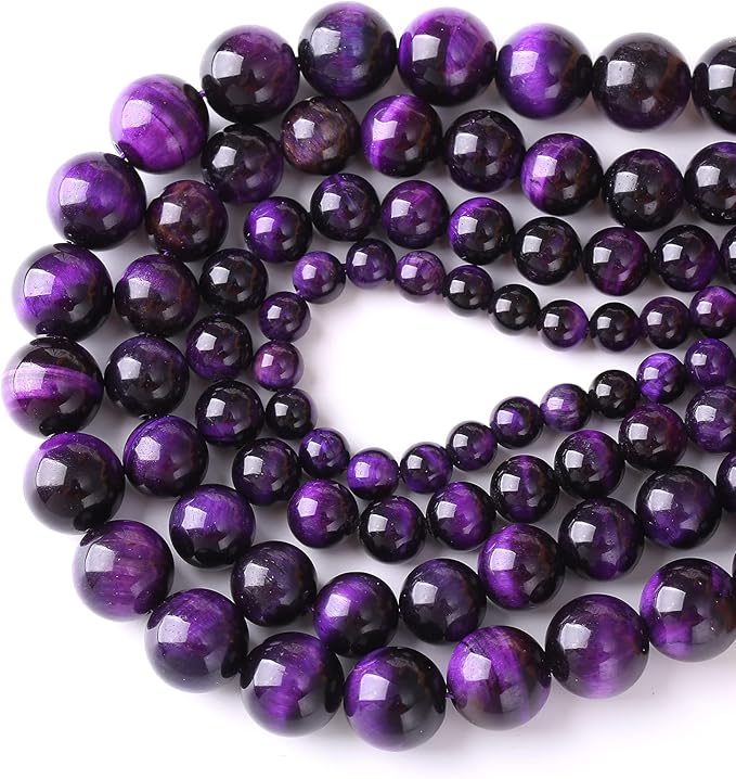 12mm 32pcs A+ Natural Purple Tiger Eye Stone Beads Round Spacer Loose Beads for Jewelry Making DIY Bracelet Necklace 15" Inch