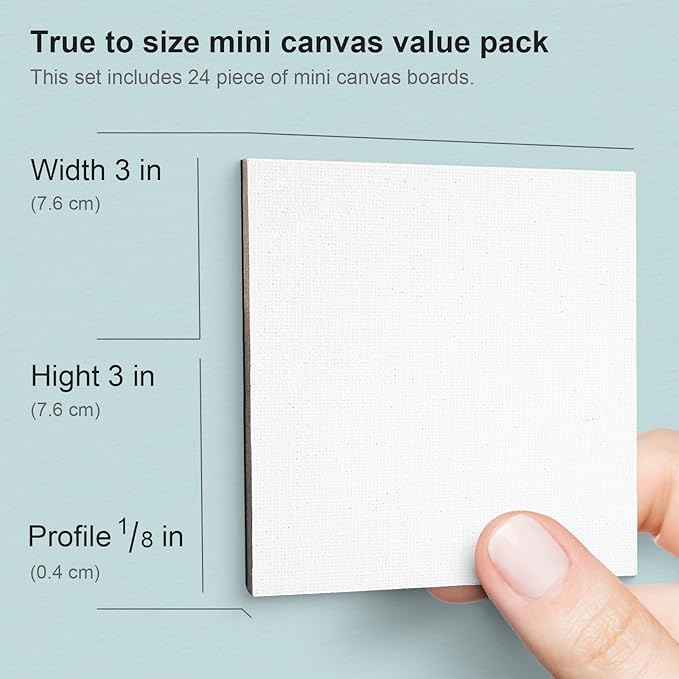 AUREUO Mini Magnetic Canvas Panel 3x3 Inch / 24 Pack - Small Square Flat Canvas Board with Magnet Back Art Gift Set Bulk Pack Tiny Thin Canvases for Acrylic Painting & Craft